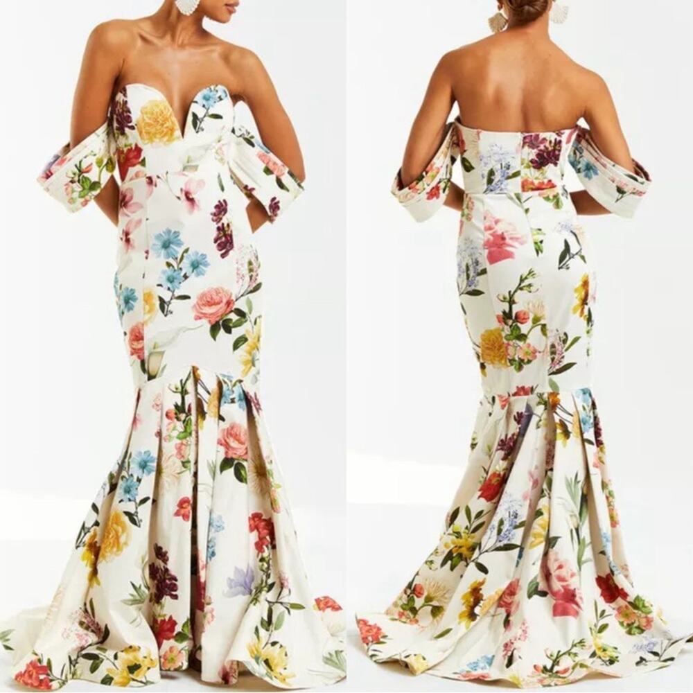 MESTIZA NEW YORK Gloria Floral Off the Shoulder Mermaid Maxi Gown Size 12